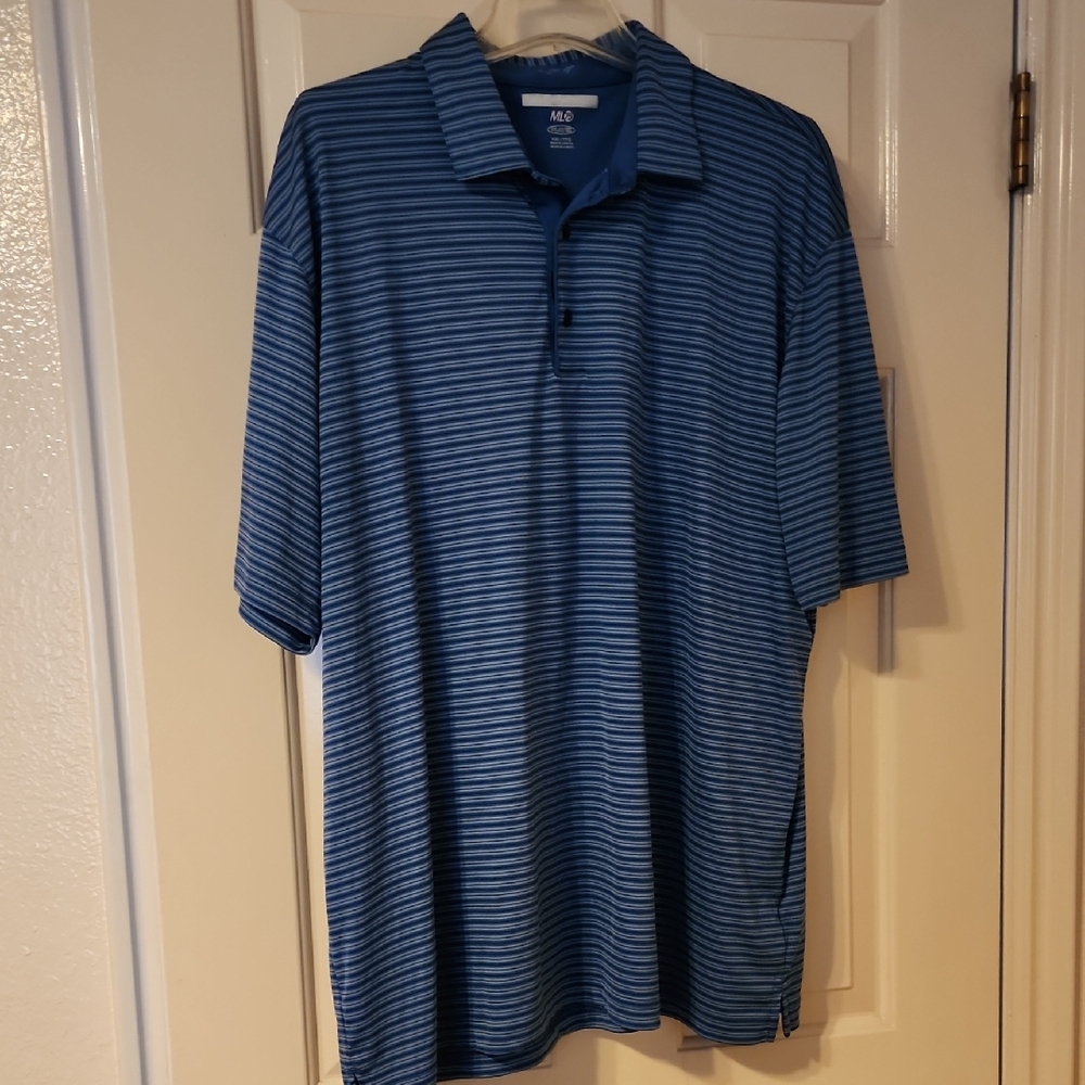 Greg Norman Collection Navy Striped Polo